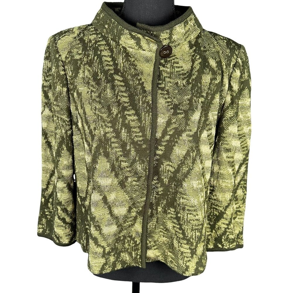 St. John Green Patterned Knit Blazer Jacket